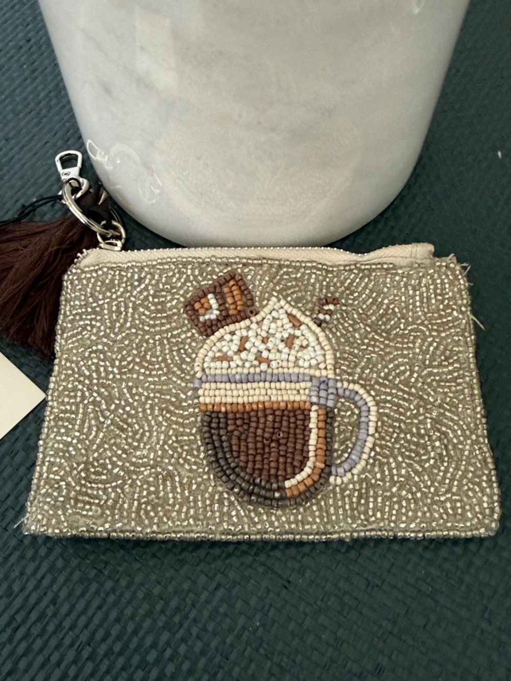 Rachel Zoe Card Holder Key Ring Coin Purse Pouch Coffee Cappuccino New